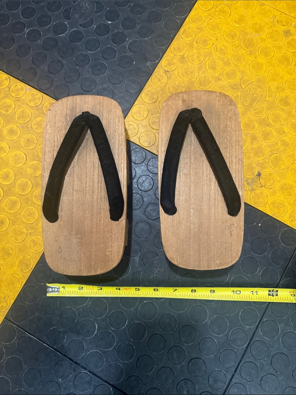 Wooden Geta Style Sandals with Black Straps